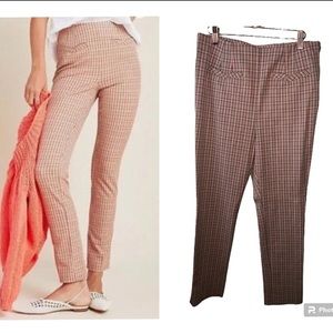 Anthropologie Plaid Slim Ankle Pants in Pink and Brown